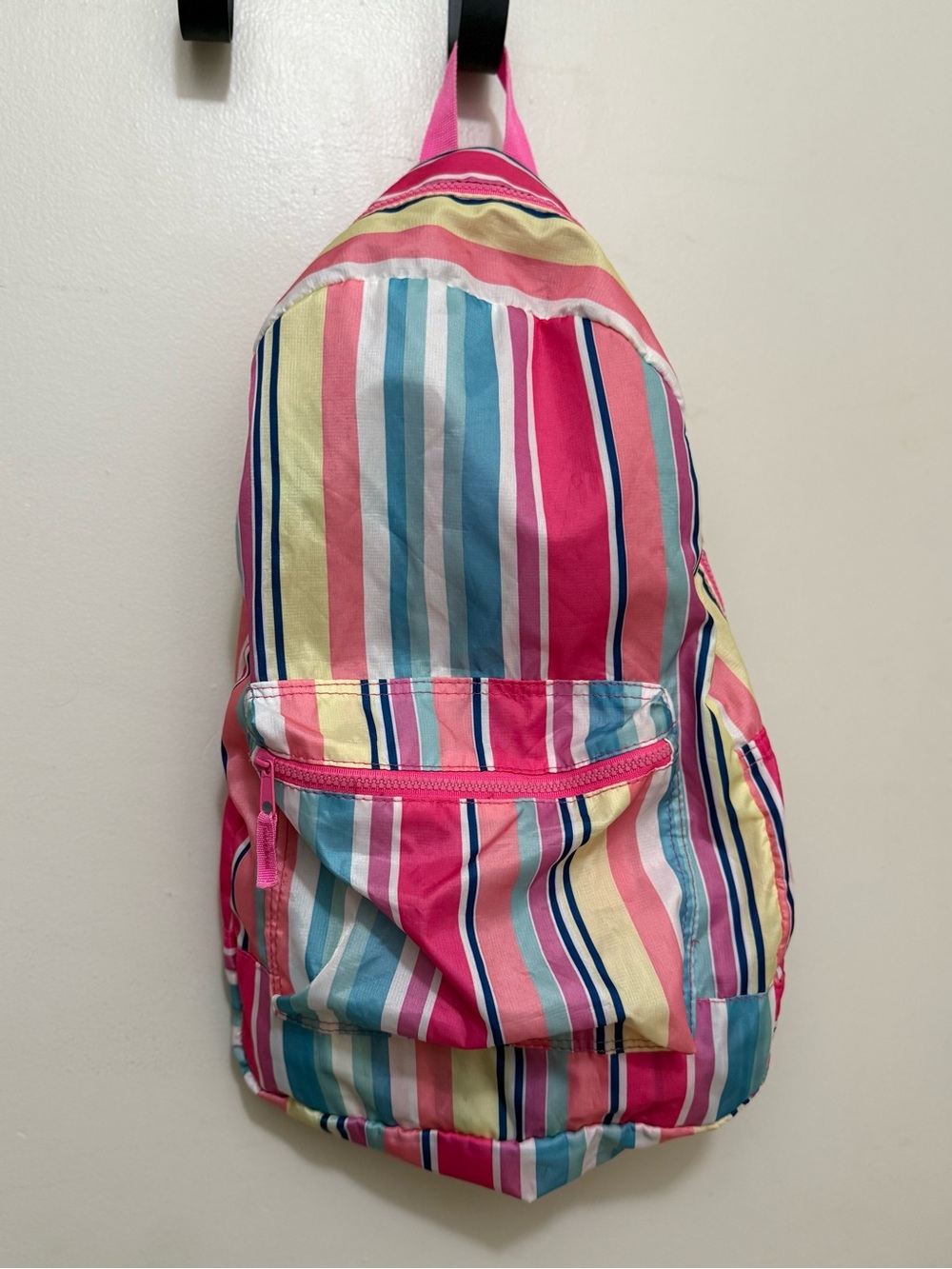 Packable Striped Multi-Color Backpack - Pink/Blue/Yellow